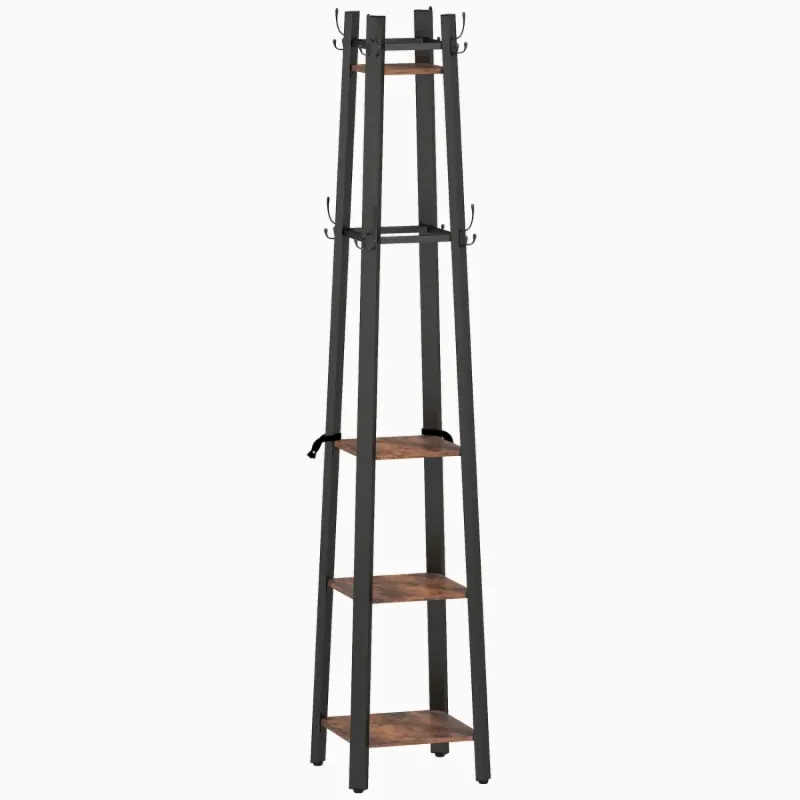 Industrial 4-Shelf Hallway Coat Stand with 8 Hooks