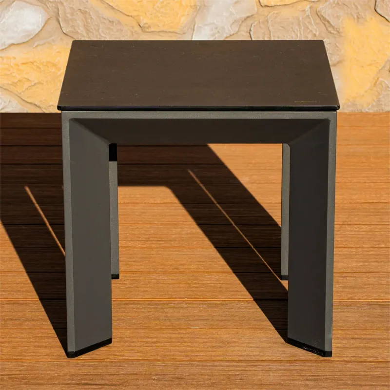 Arve Aluminium and Ceramic Glass Side Table, 45cm, in Grey Stone-Look, with Adjustable Feet