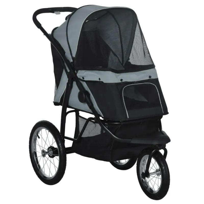 3-Wheel All-Terrain Foldable Pet Stroller and Jogger - Grey