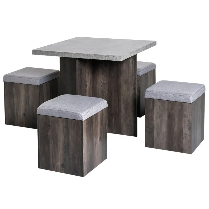 5-Piece Space-Saving Dining Set with 4 Cushioned Storage Stools