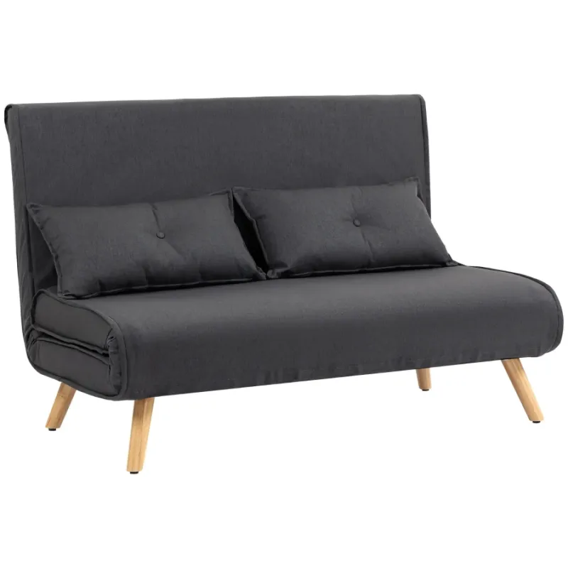 2-Seater Linen-Look Click Clack Sofa Bed - Charcoal Grey
