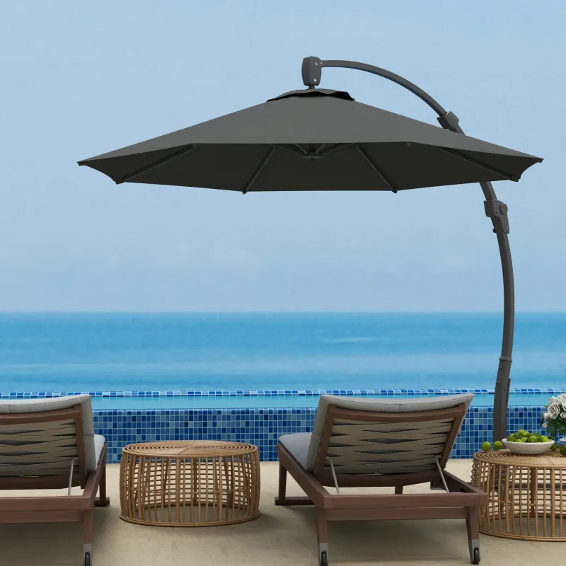  3m Round Cantilever Garden Parasol with 360° Rotation - Grey