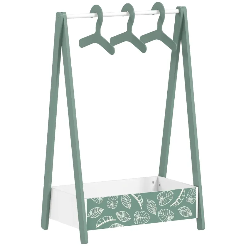 AIYAPLAY Kids' Wooden Clothing Rail with 3 Hangers and Storage Shelf - Leaf Theme