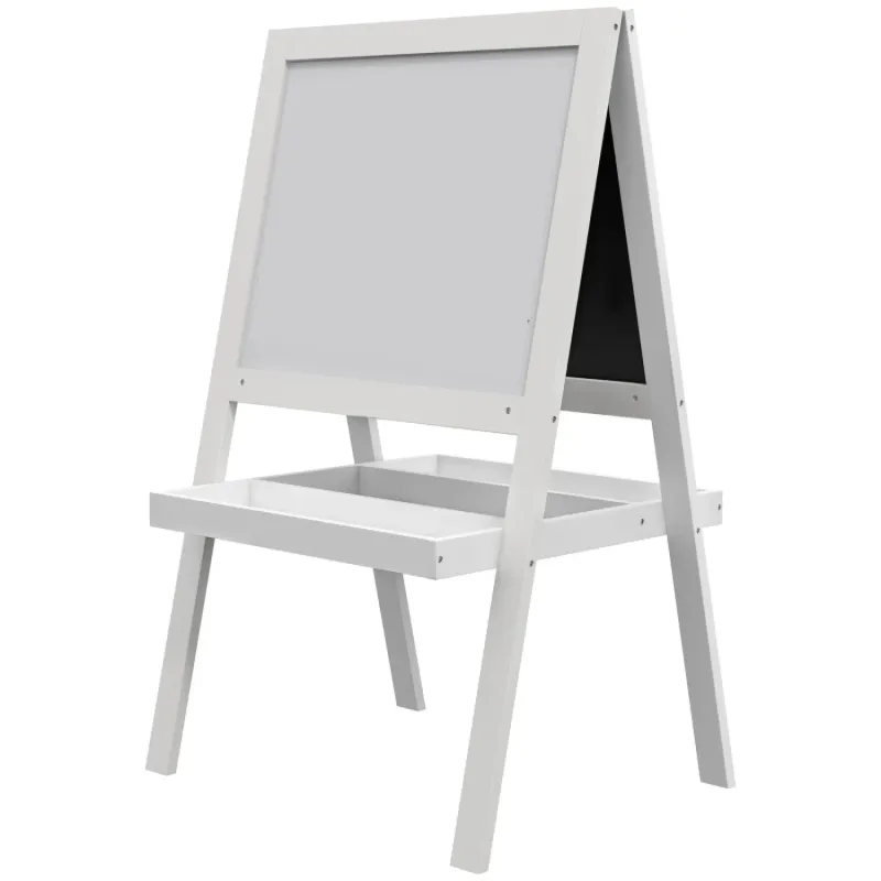 2-in-1 Kids' Art Easel with Double-Sided Whiteboard, Chalkboard and Storage - White