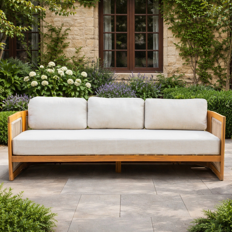 Caven 3-Seater Solid Wood Garden Sofa with 20cm Deep Cushions