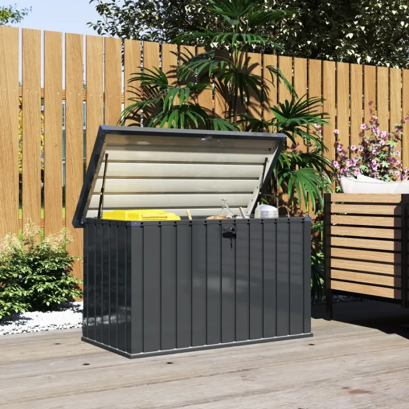 400L Galvanised Steel Lockable Garden Storage Box - Weatherproof Outdoor Chest