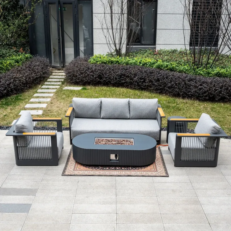 Talara 5-Seater Aluminium Garden Sofa Set with Lyrin Gas Fire Pit Table