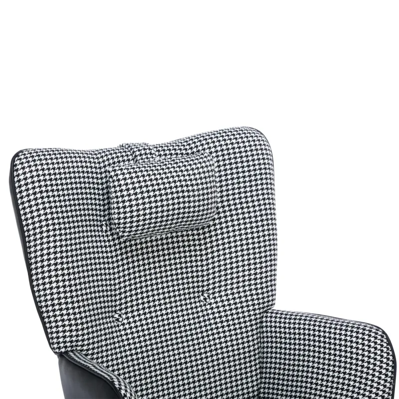 Houndstooth Rocking Chair with Footstool and Headrest - High Back Lounge Chair