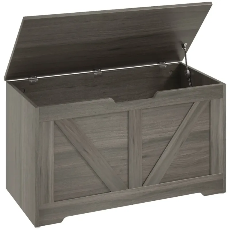  100L Ottoman Storage Chest and Bench with Safety Hinge - Charcoal Grey