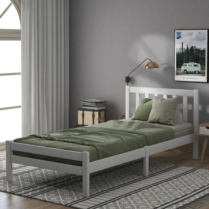 Solid Pine Bed Frame, Single, in White, with Under-Bed Storage