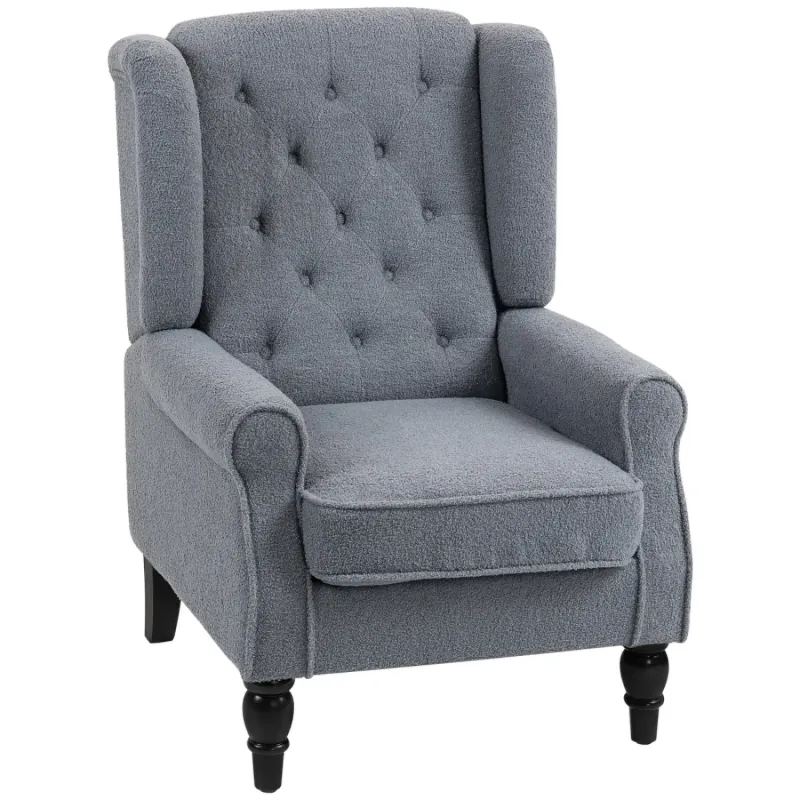 Grey Teddy Fleece Wingback Accent Chair with Pocket Spring Seating
