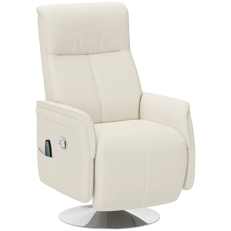 10-Point Massage Recliner Armchair with Footrest - Cream Linen-Look