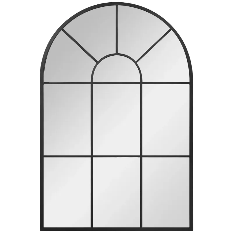  Arched Window Wall Mirror - 91 x 60cm Metal Framed Decorative Mirror - Black