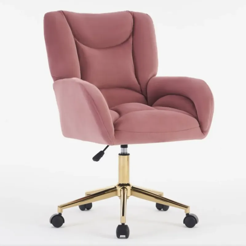 Luxury Pink Velvet Swivel Home Office Chair with Gold Legs