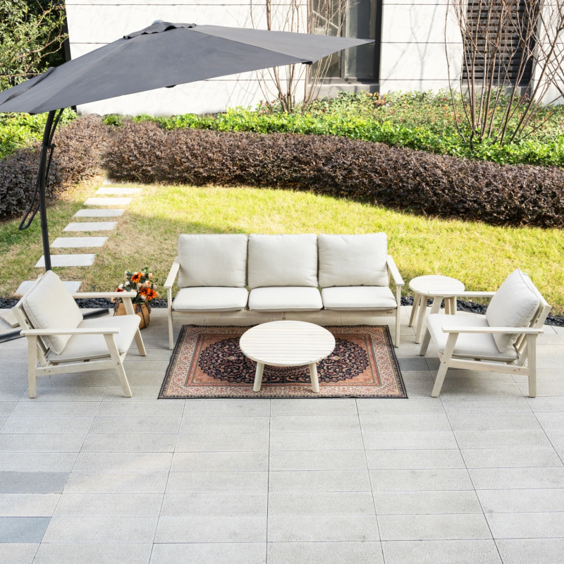 Toledo Natural Wood 5-Seater Garden Sofa Set with Round Coffee Table & Side Table