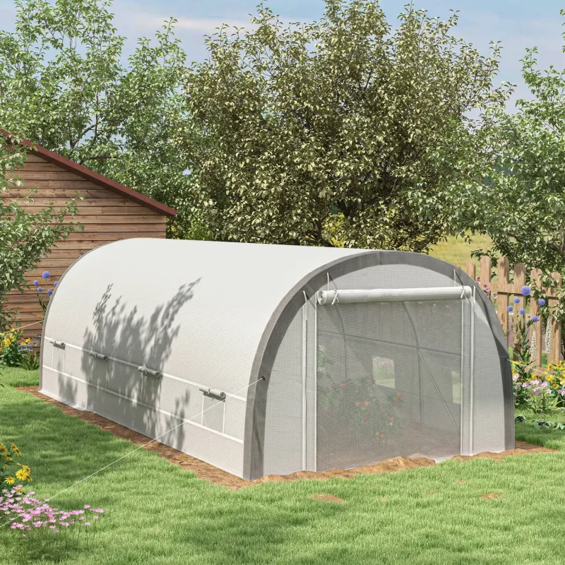  6 x 3m Walk-In Polytunnel Greenhouse with Reinforced Steel Frame - White