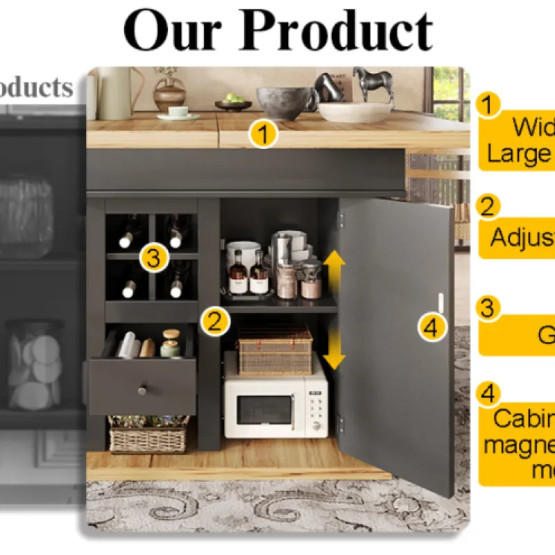 Extendable 4-6 Seater Dining Table with Wine Rack and Storage Cupboard