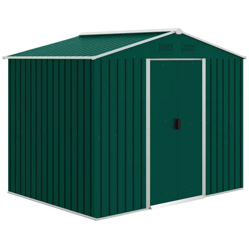 Galvanised Metal Garden Shed, 7.7 x 5.7ft, in Green, with Sliding Doors and Ventilation
