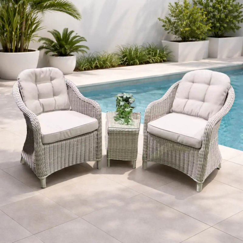 Outdoor Rattan 2-Seater Bistro Set with Coffee Table - Grey