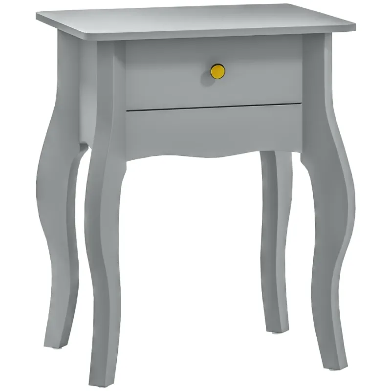 Grey French Style Side Table with Storage Drawer