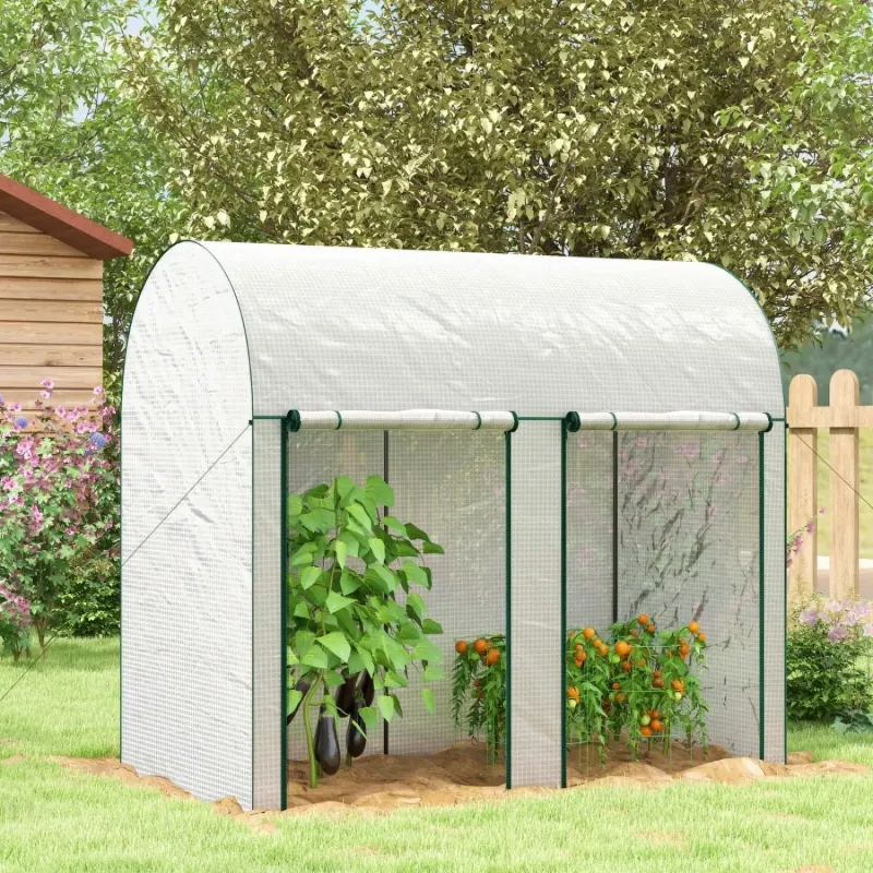 Walk-In Garden Greenhouse with Twin Zipped Doors - 200 x 100cm - White