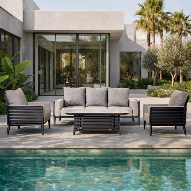 Aurel 5-Seater Aluminium Garden Lounge Set with HPL Coffee Table