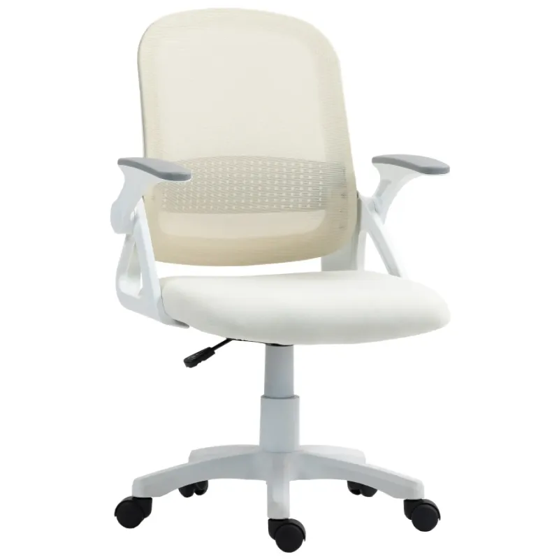 Ergonomic Mesh Office Chair with Flip-Up Armrests and Lumbar Support - White