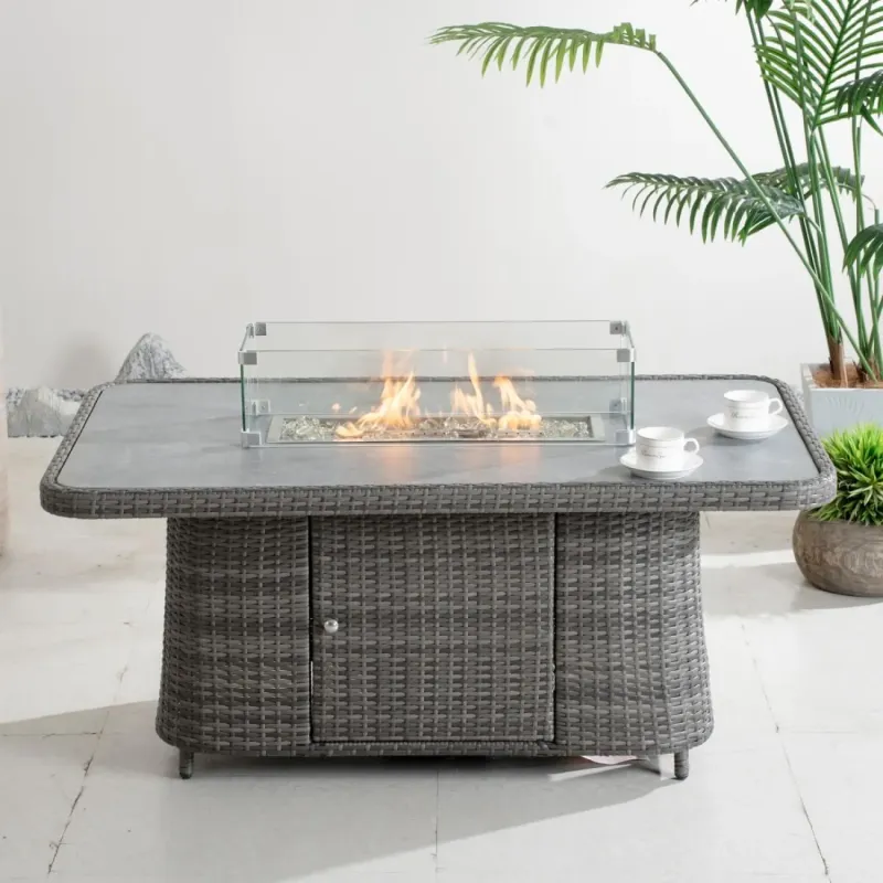 Aluminium Lift-Top Fire Pit Table in Grey - Height Adjustable Coffee & Dining Table