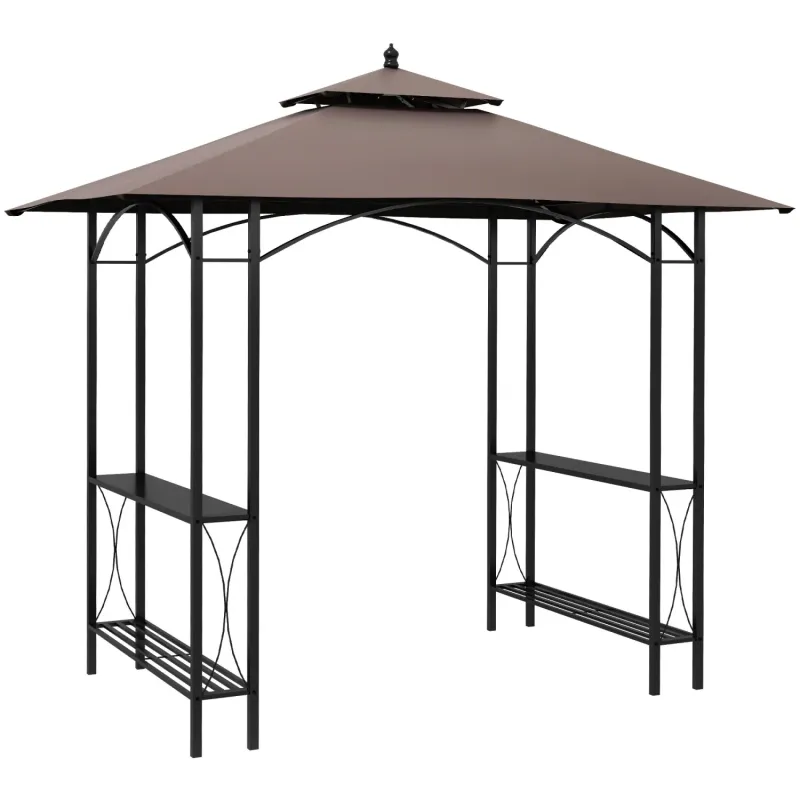  2.5m x 1.5m BBQ Gazebo Garden Canopy with Side Tables - Coffee
