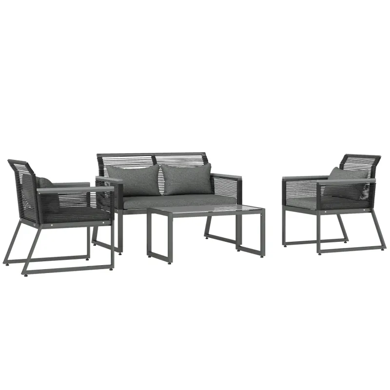  4-Piece Rattan Garden Sofa Set with Coffee Table - Charcoal Grey