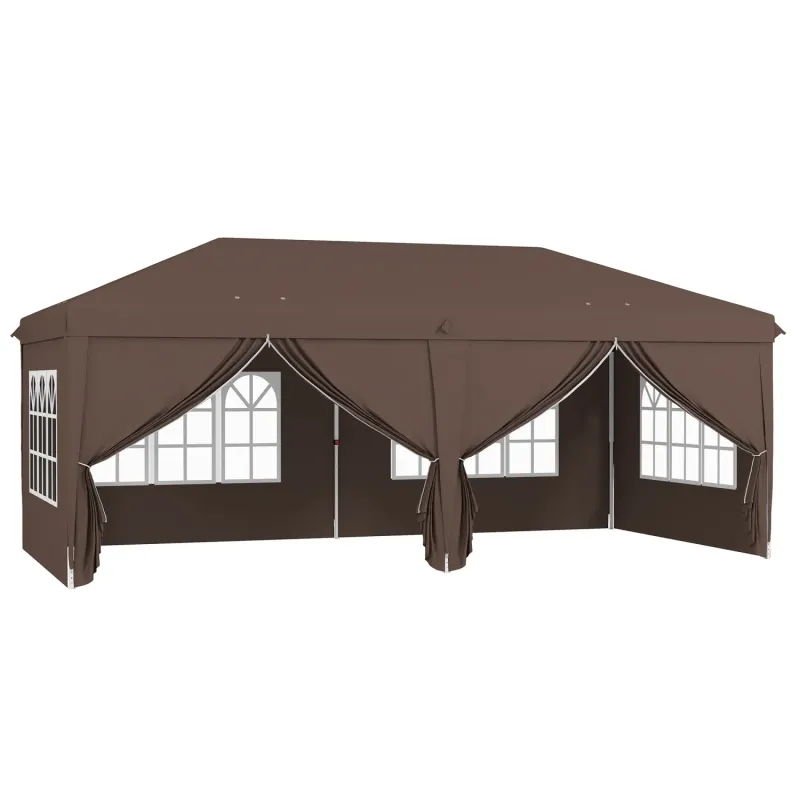  3m x 6m Pop Up Gazebo with Removable Sides and Windows - Brown