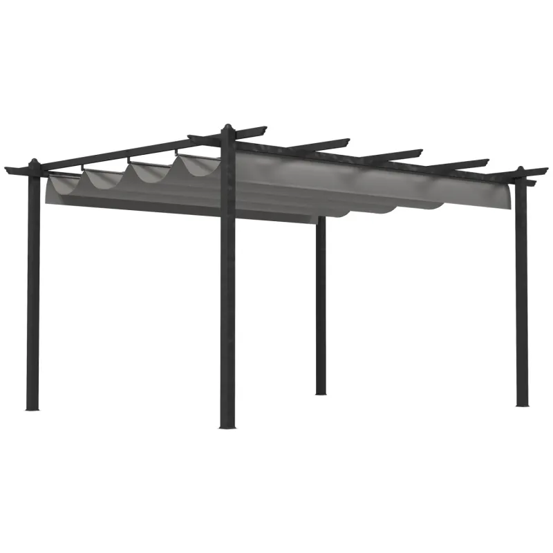  4m x 3m Aluminium Garden Pergola with Retractable Canopy - Grey