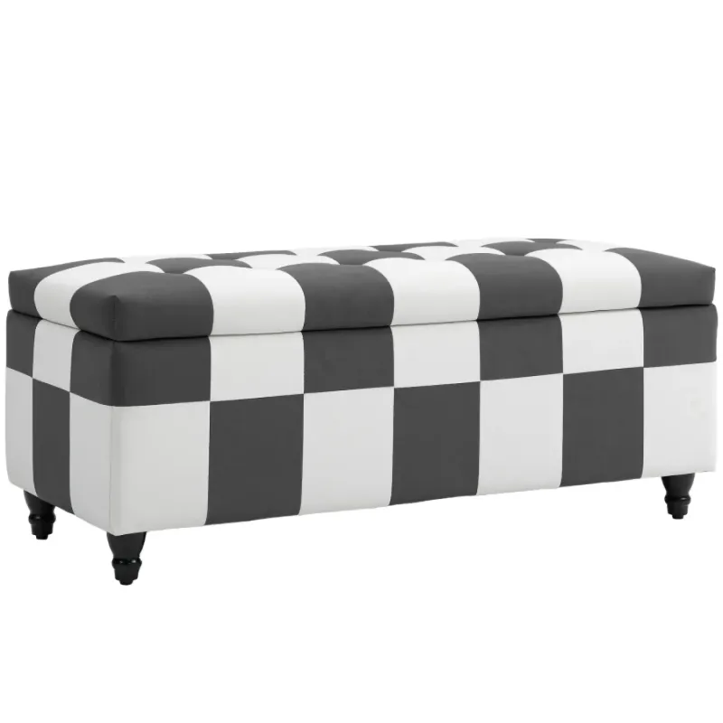 114cm Velvet Button-Tufted Storage Ottoman Bench - Dark Grey and White