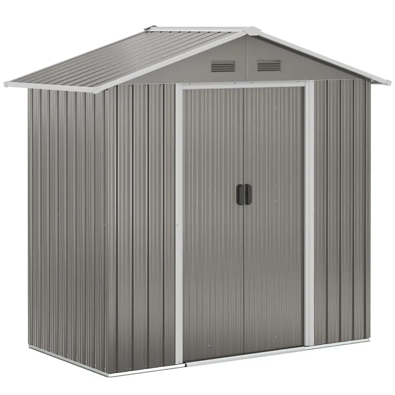  6.5ft x 3.5ft Galvanised Metal Garden Storage Shed - Grey