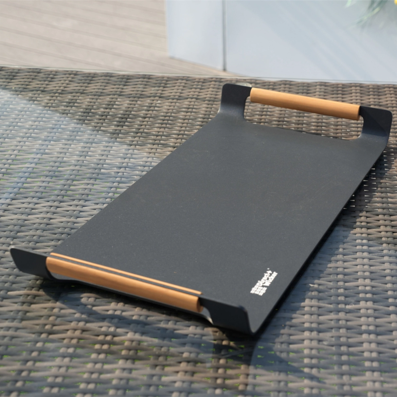 Arve Aluminium Outdoor Serving Tray with FSC Teak Handles - Charcoal Grey