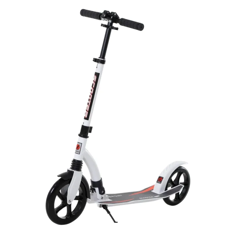 Adult Foldable Kick Scooter with Dual Suspension and Large Wheels - White