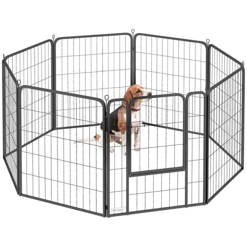 8-Panel Metal Dog Playpen - 80cm Tall Folding Pet Exercise Pen