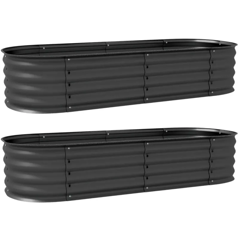 Set of 2 Galvanised Steel Raised Garden Beds - Dark Grey