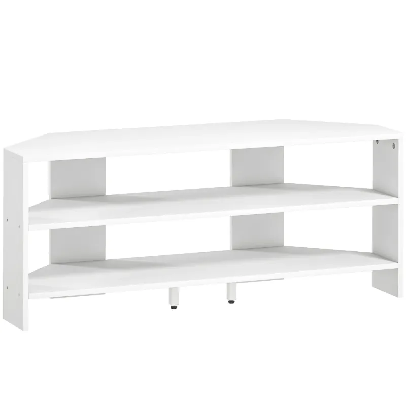 White Corner TV Stand with 2 Open Shelves for TVs up to 47 Inches