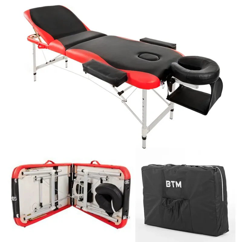3-Section Portable Aluminium Massage Table with 5cm High-Density Foam - Red