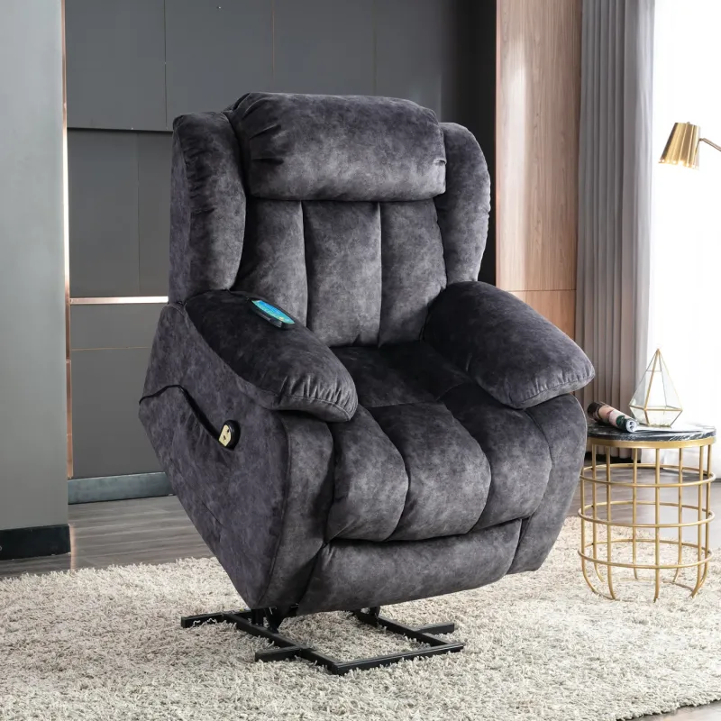 Electric Velvet Riser Recliner Armchair with Massage and Heat