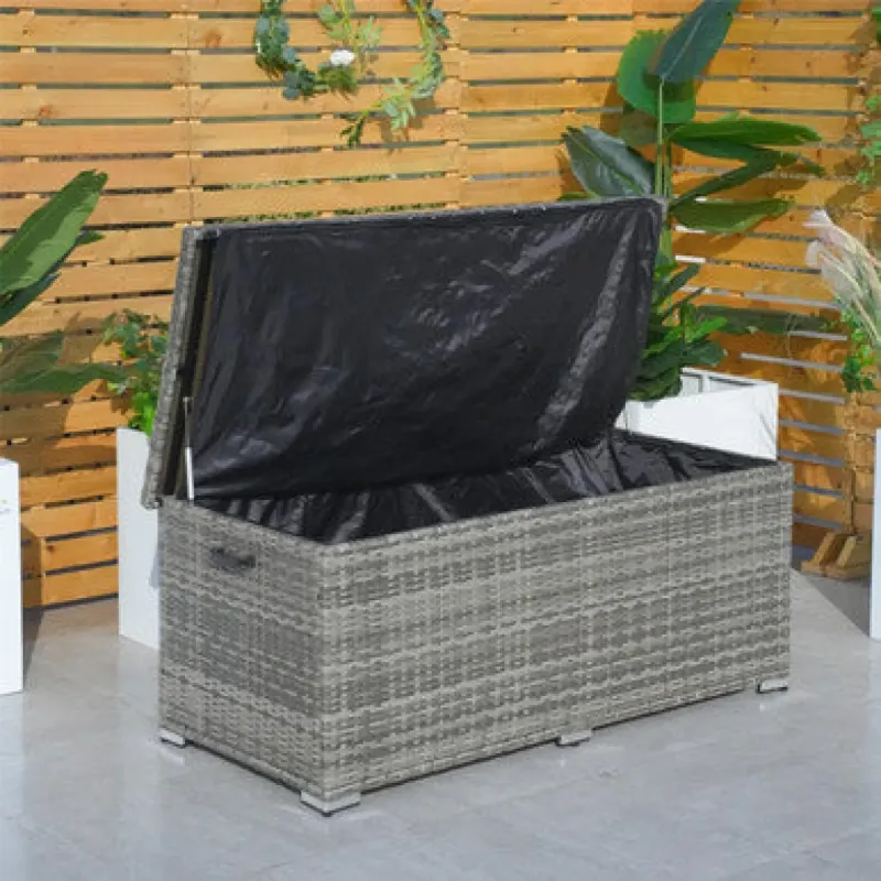 495L Rectangular Rattan Garden Storage Box with Waterproof Liner