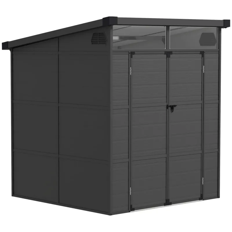  6ft x 6ft Plastic Garden Storage Shed with Windows and Vents - Dark Grey