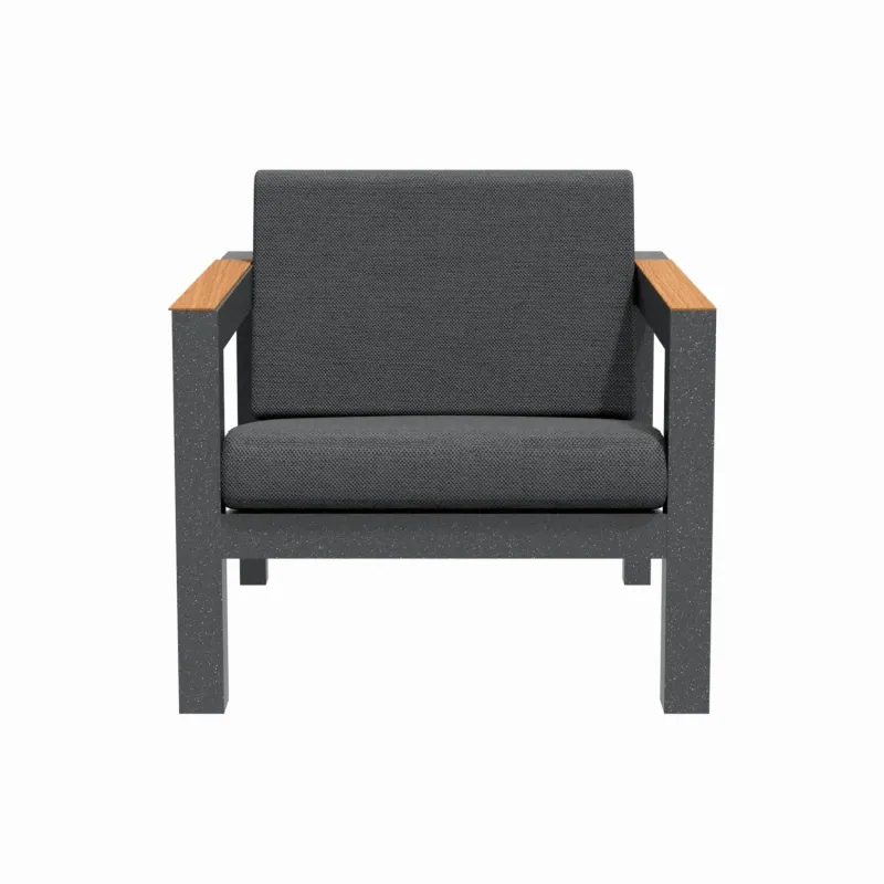 Arve Single Aluminium Garden Armchair with Teak Armrests - Carbon Black