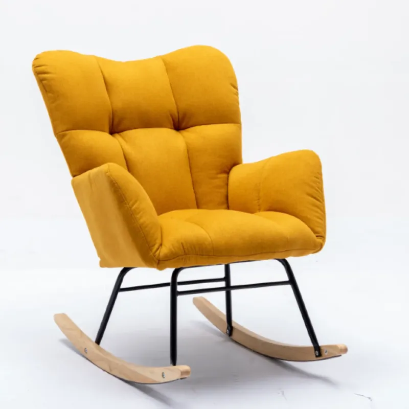 Mid-Century Modern Yellow Flax Fabric Tufted Rocking Chair
