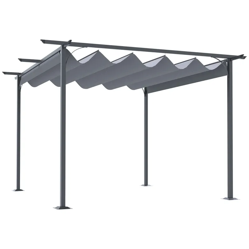 Outsunny 3.5m x 3.5m Retractable Pergola Gazebo Garden Canopy - Grey