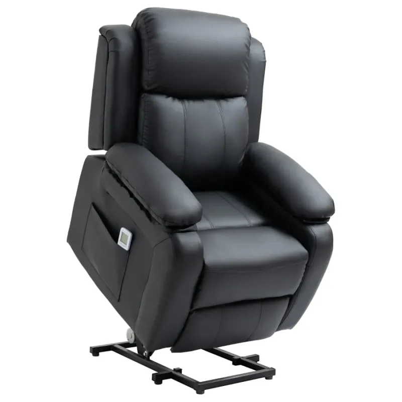 Electric Riser Recliner Massage Chair with Power Lift - Black Faux Leather