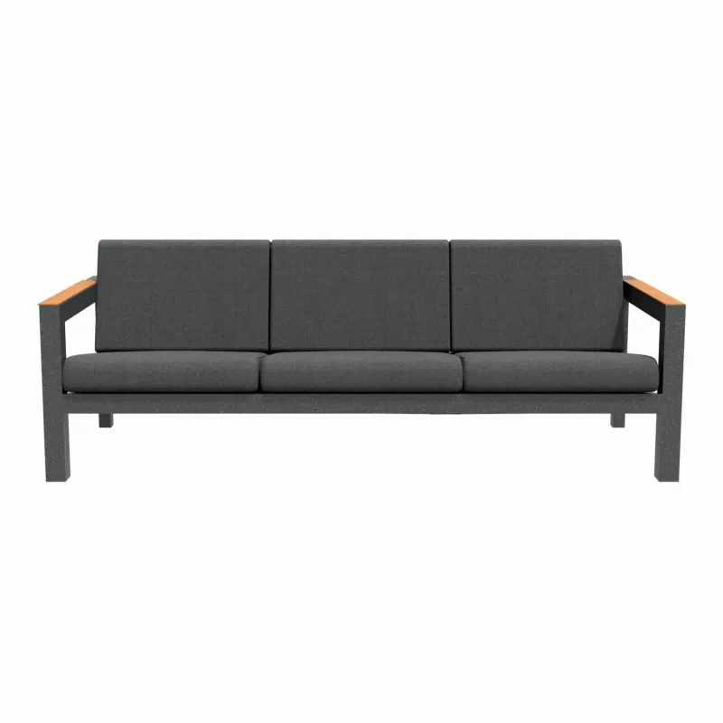 Arve 3-Seater Aluminium Garden Sofa with Teak Armrests - Carbon Black