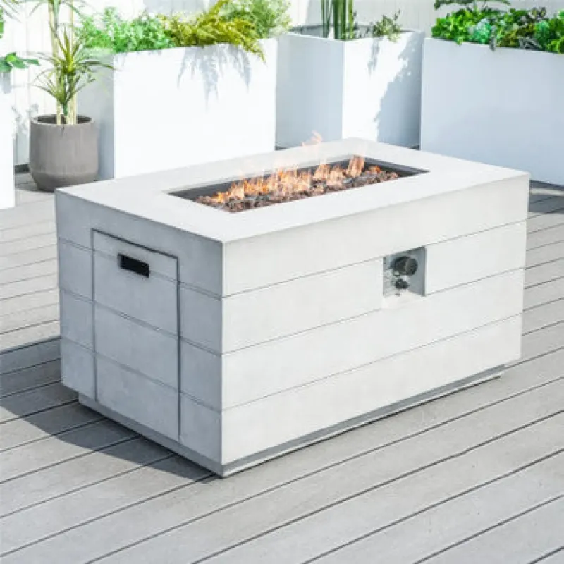 Rectangular Stainless Steel Gas Fire Pit Table with Internal Cylinder Storage