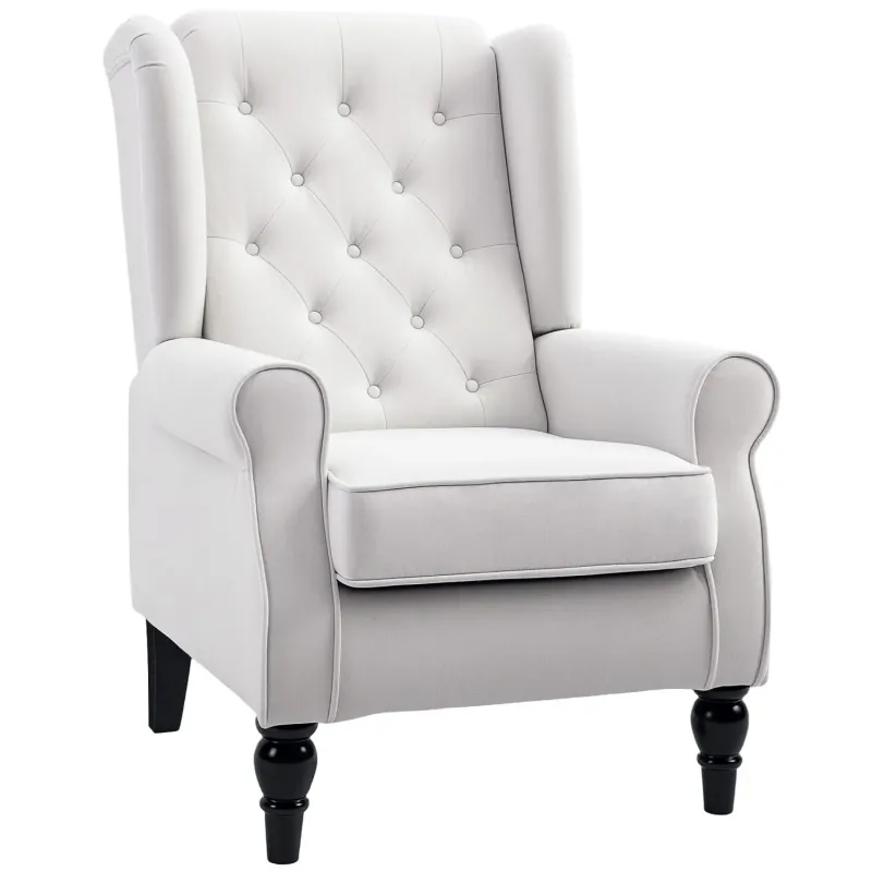 Wingback Accent Chair – Retro Button Tufted Armchair in Cream White